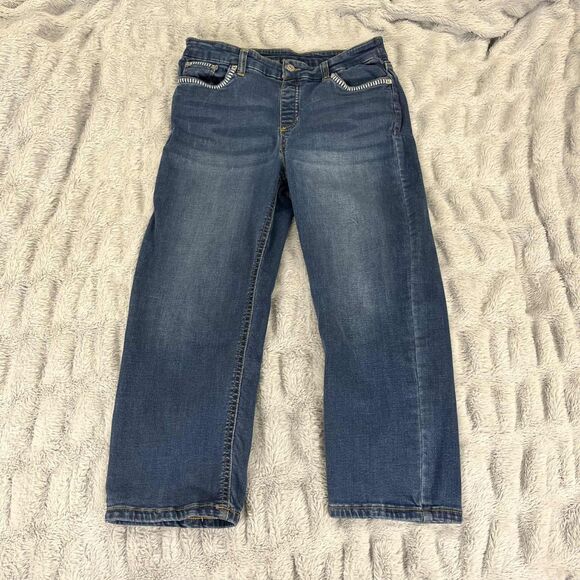 Denim & Co. Denim - Denim & Co Womens Size 8 Blue Straight Leg Stretch Jeans Mid Rise Pocket Trim